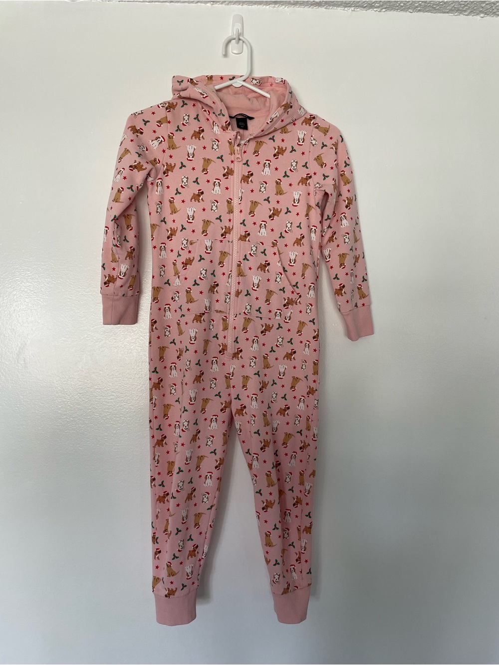 Girls' Pink Hooded Zip One-Piece Pajama Jumpsuit